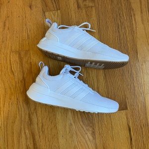 White Adidas Racer cloud foam running sneaker
